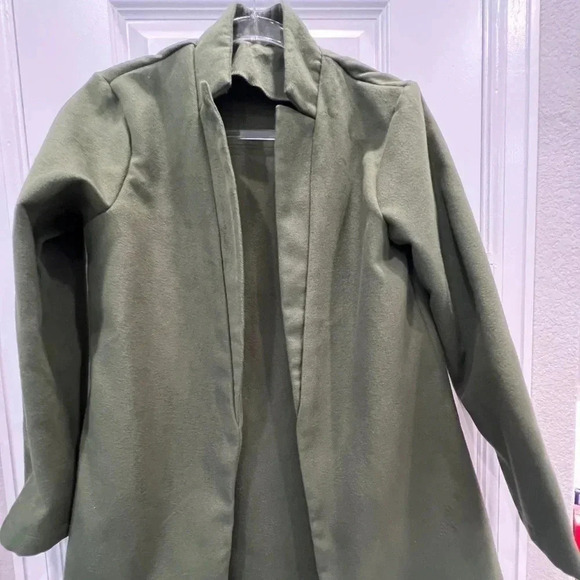 Oversized Long Flannel Blazer Olive Light - Picture 1 of 6